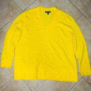 Banana Republic Women's Silk V Neck Sweater Deep Neon Yellow Sleeve